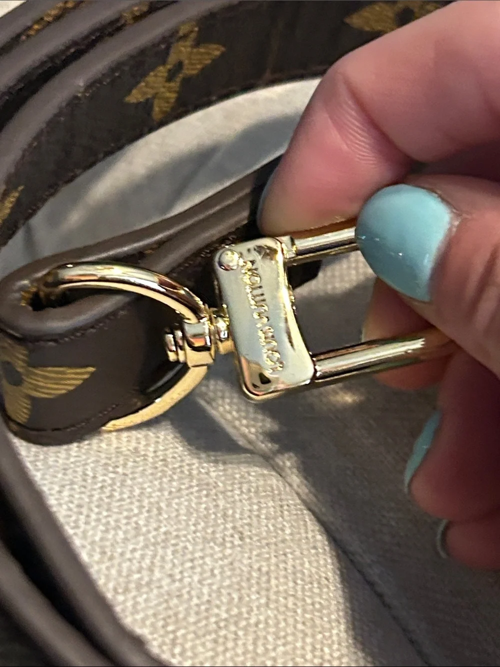 Designer-Inspired Brown Monogram Crossbody Strap with Gold Hardware